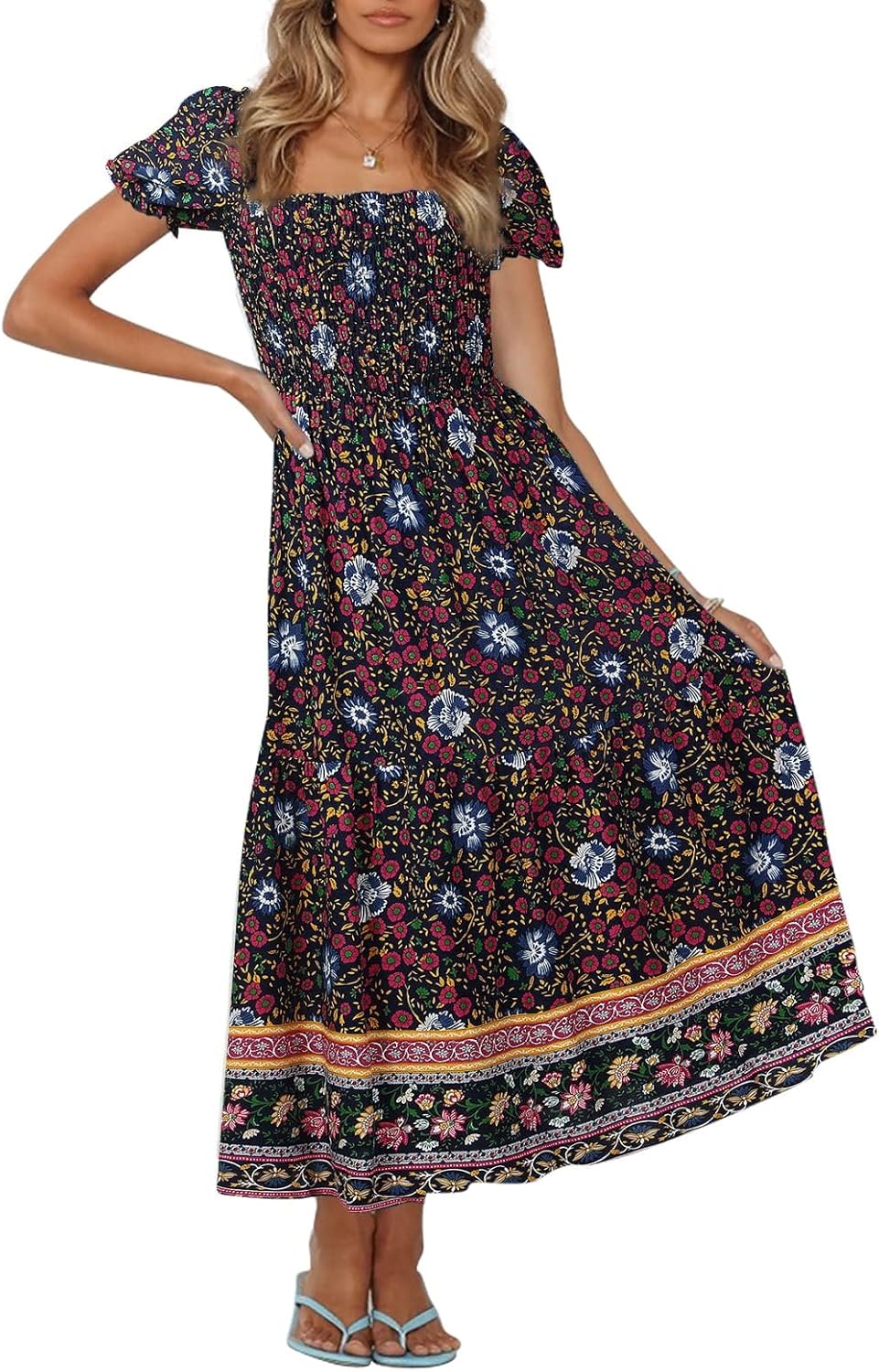 ZESICA Women's Boho Floral Print Maxi Dress for Summer Fun