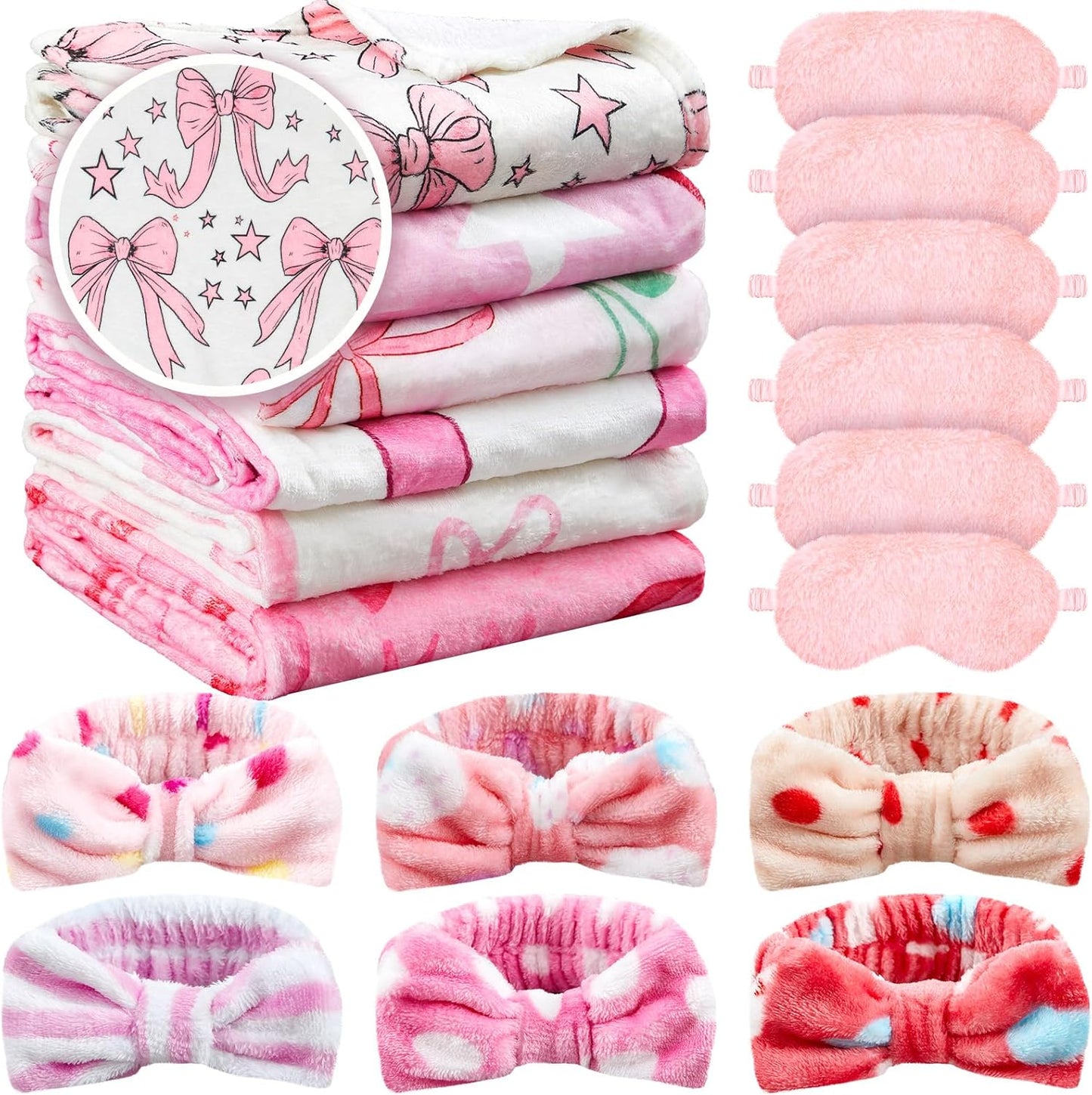18 Pcs Sleepover Party Supplies for Girls with Cute Pink Bow