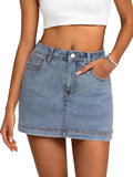 Womens Denim Skirt Casual Mini Jean Skirt - Low Waist Stretch Fit