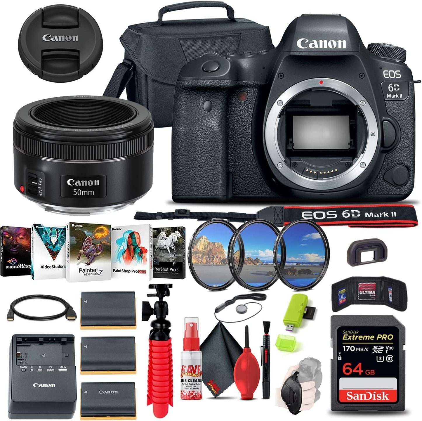 Canon EOS 6D Mark II DSLR Camera Bundle with 50mm Lens and More