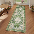 Boho Tribal Rug Runner 2x6 Green - Soft Washable Non Slip