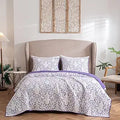 Reversible Purple Embroidered Quilt Set Queen - Elegant 3-Piece