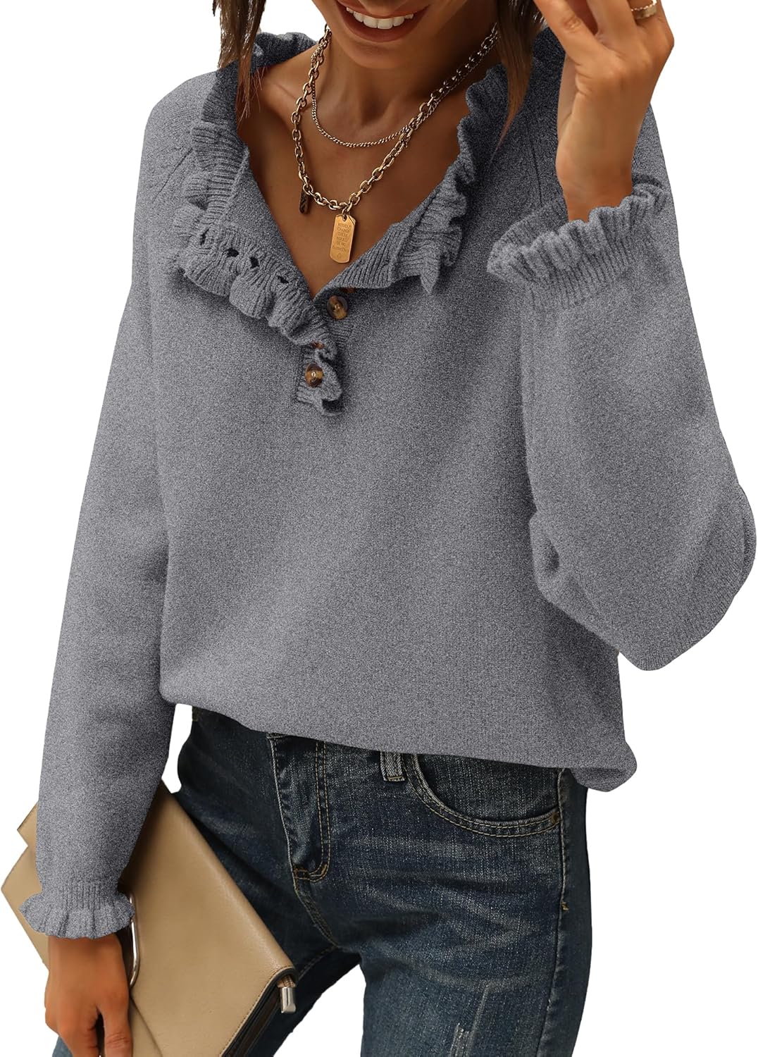 BTFBM Womens Sweaters Long Sleeve Ruffle Casual Pullover Tops