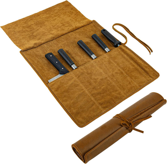 Genuine Leather Knife Roll for Chefs with 5 Slots for Knives