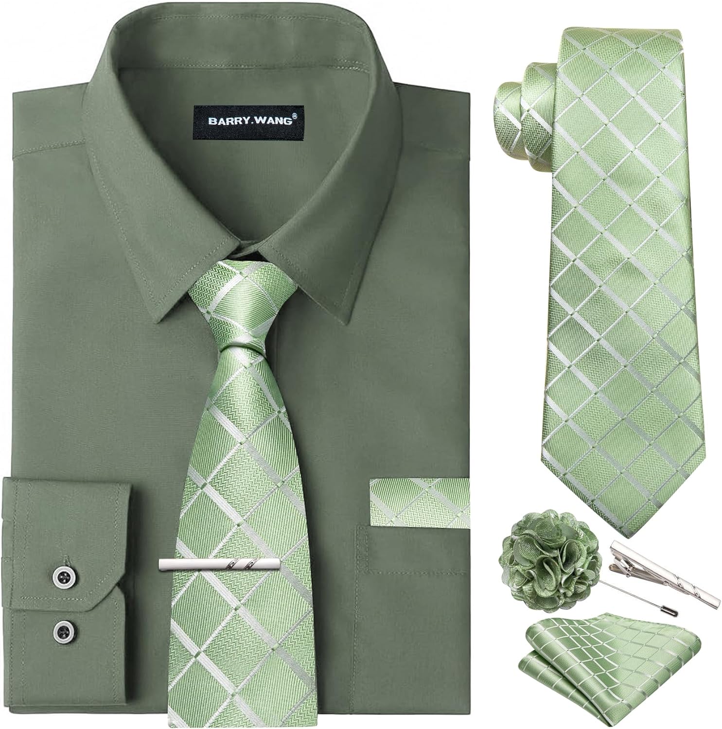 Barry.Wang Solid Colors Mens Dress Shirt and Tie Set for All Occasions