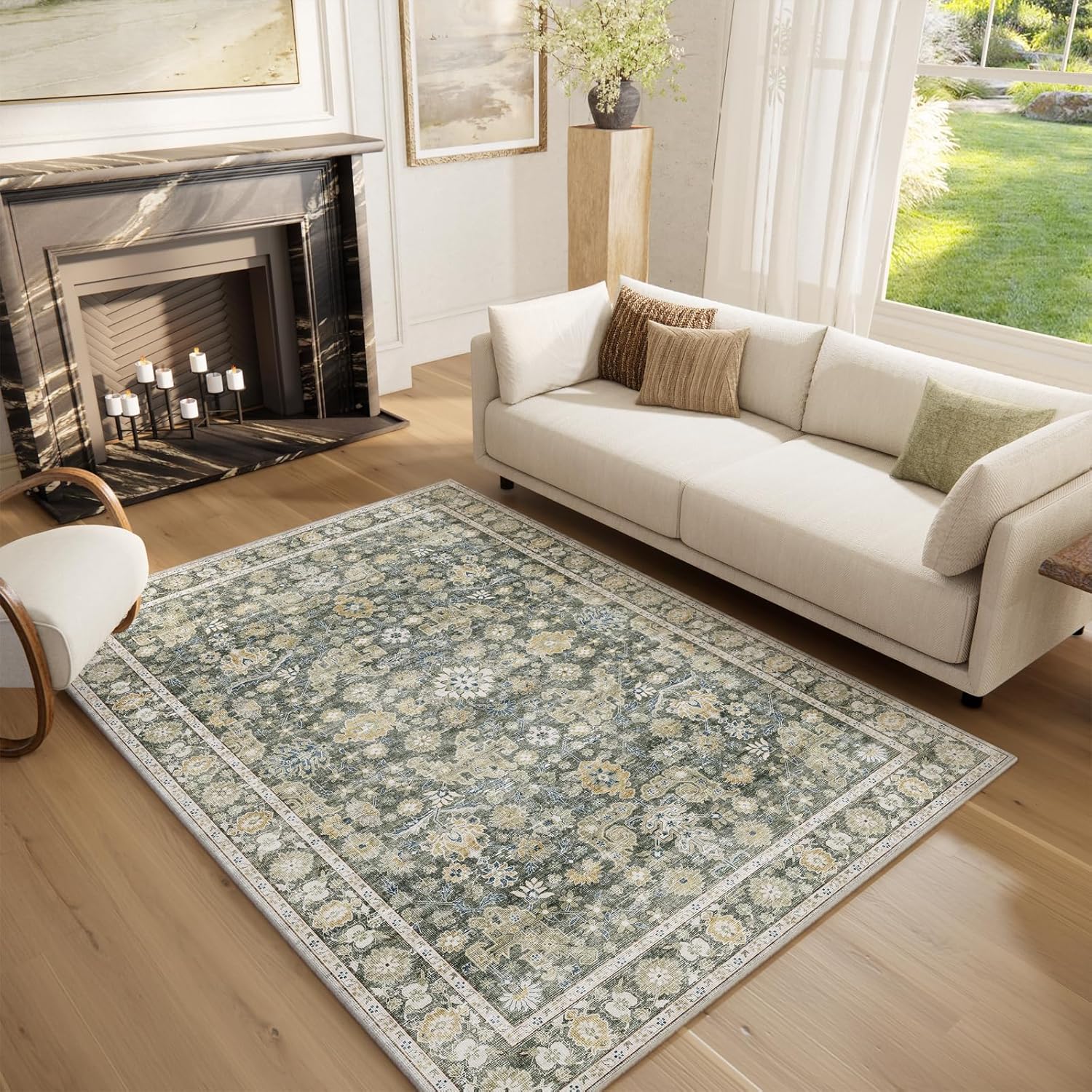 Washable Area Rugs 5ftx7ft Non-Slip Vintage Boho for Living Room