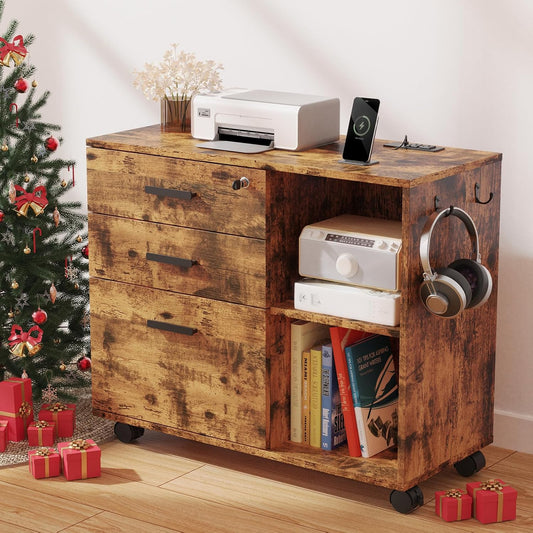 Modern Wood File Cabinet with USB Port - JYVONIA