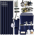28PC Bathroom Set Gorgeous Blue Shower Curtain Set - Complete 28-Piece