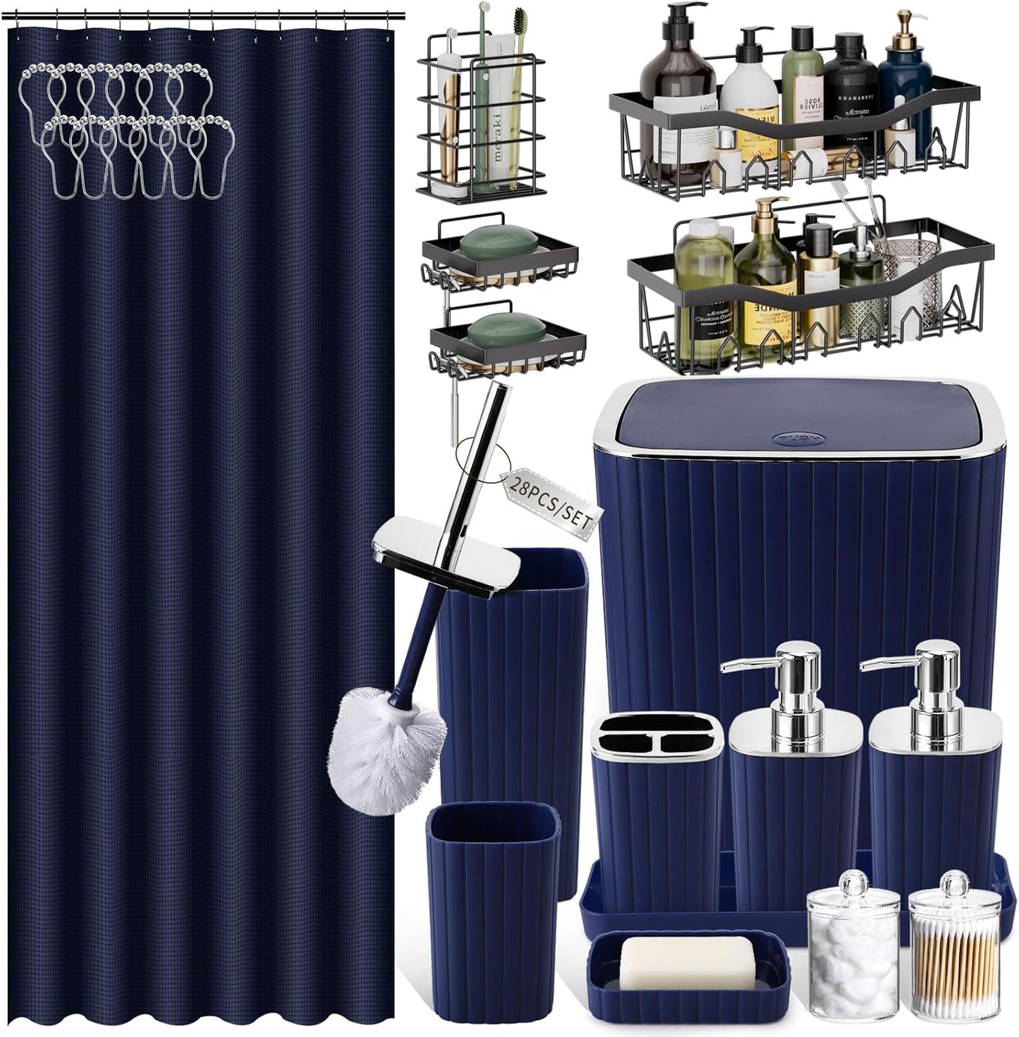 28PC Gorgeous Blue Bathroom Set with Shower Organizer and Accessories