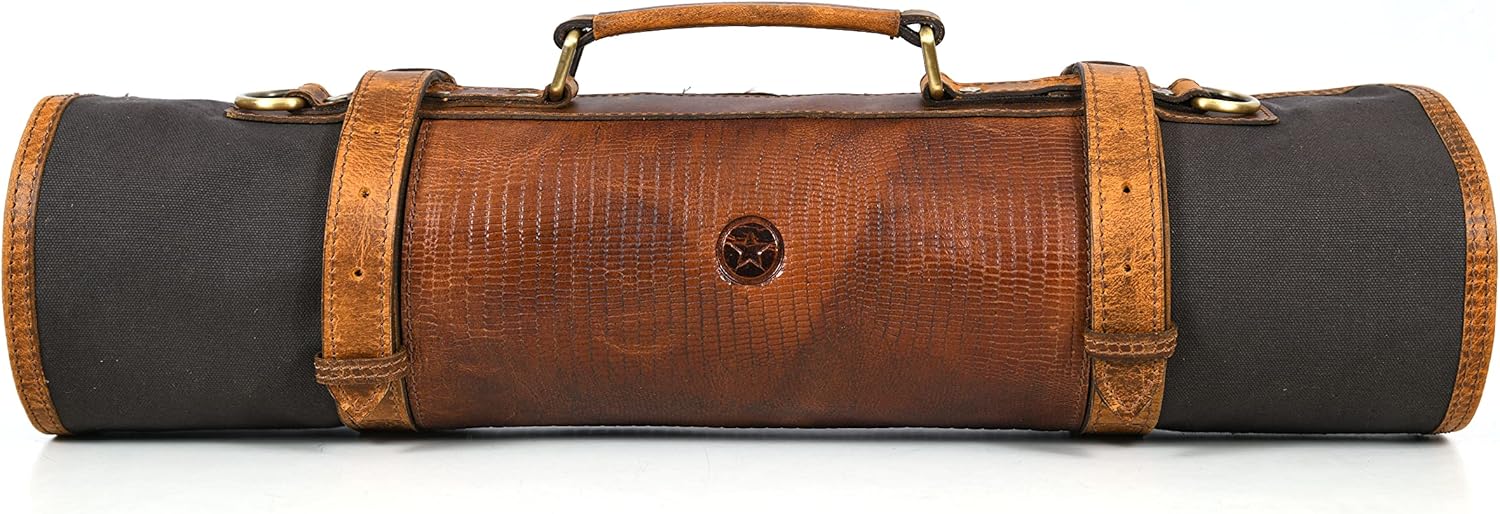 Leather Knife Roll Storage Bag with 10 Pockets for Chefs