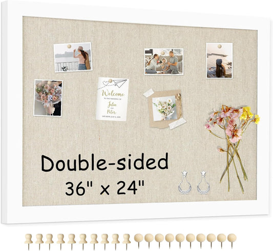 Double-Sided Large Cork Board with Linen for Home Office Use