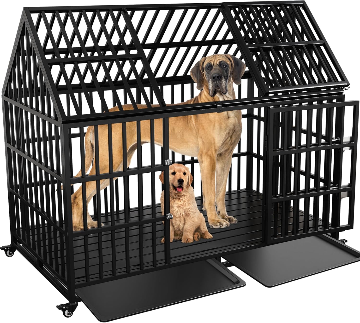 Heavy Duty Dog Crate for XL Large Pets with Lockable Wheels