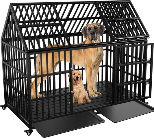 Heavy Duty Dog Crate for XL Large Pets with Lockable Wheels