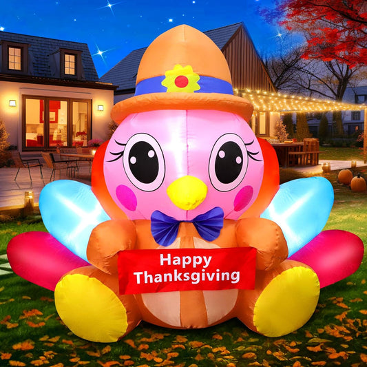 4 FT Thanksgiving Inflatable Turkey with LED Lights for Yard