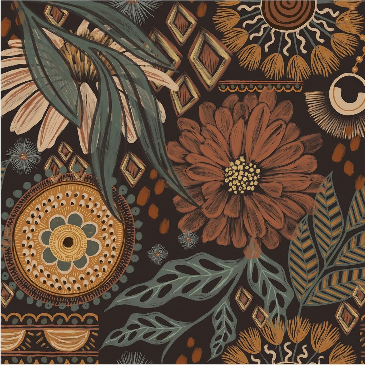 Peel and Stick Floral Boho Wallpaper for Retro Wall Decor