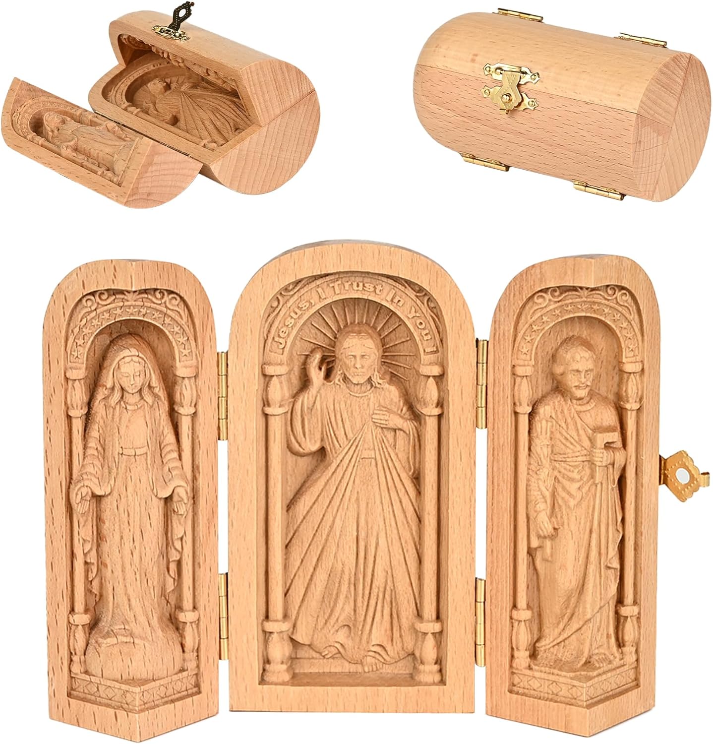 bgcarpenter Wooden Portable Altar - Handmade Jesus Figurine