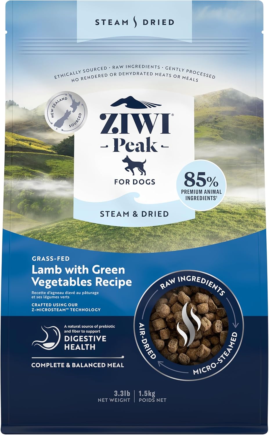 ZIWI Peak Steam & Dried Dog Food - Grass-fed Lamb for All Breeds