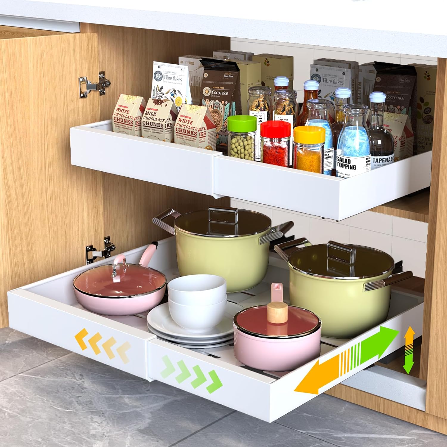 Expandable Pull Out Cabinet Organizer for Kitchen and Pantry