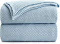 Longhui bedding 100% Cotton Light Blue Cable Knit Throw Blanket - Cozy
