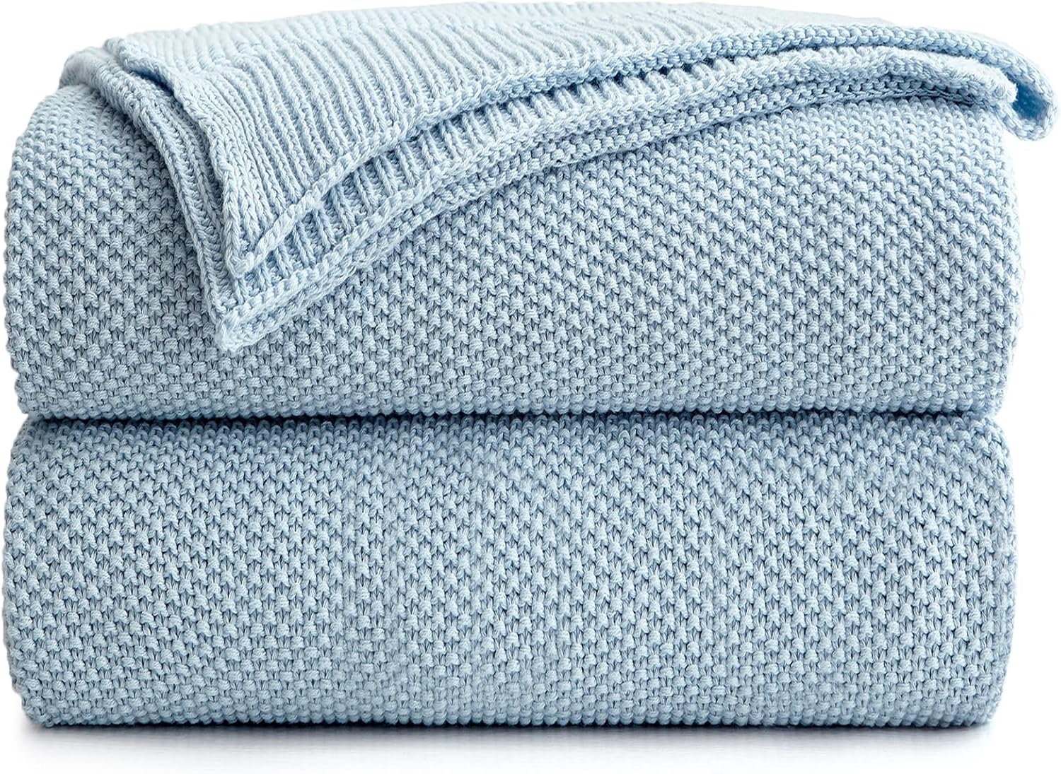 Light Blue Cotton Cable Knit Throw Blanket for Cozy Comfort