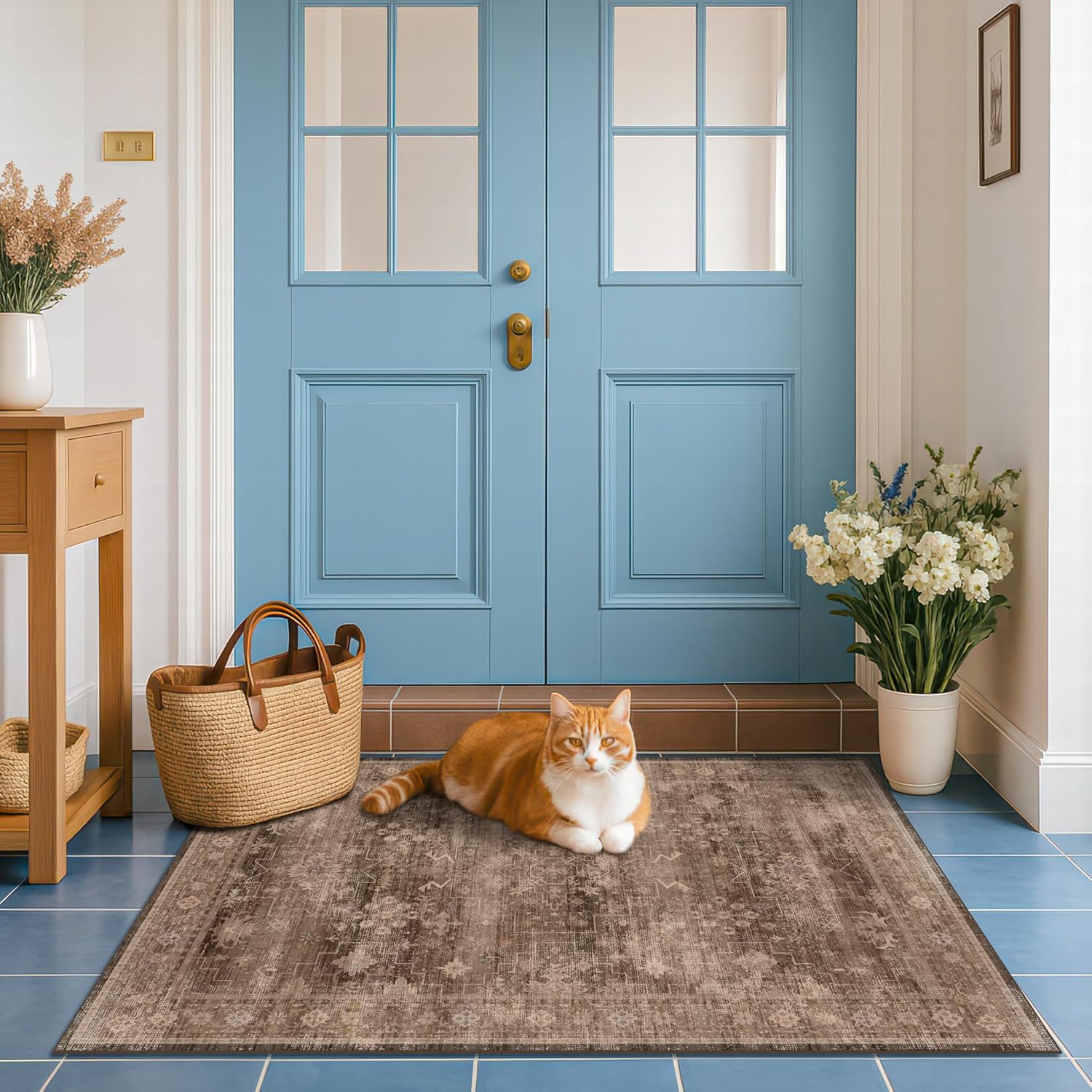 Boho Taupe Brown 3x5 Large Entryway Rug for Modern Spaces