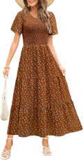 Maggeer Womens Smocked Floral Maxi Dress - Flowy Modest Fit