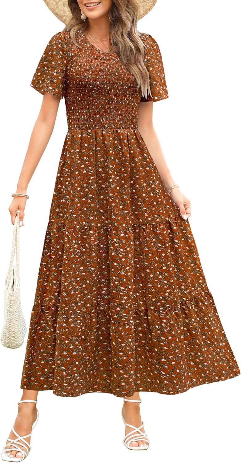 Maggeer Womens Smocked Maxi Dress for Summer and Fall Events