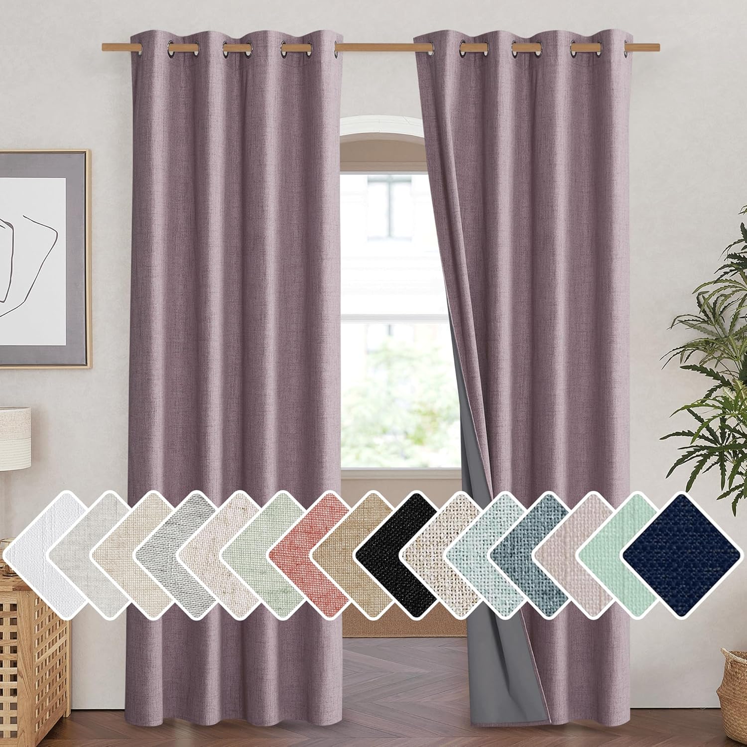 NICETOWN Vintage Linen Blackout Curtains for Home Cinema