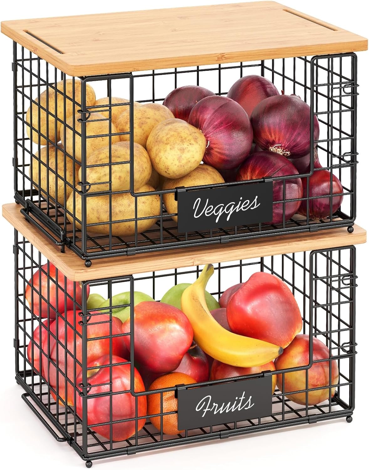 2 Pack Stackable Wire Baskets for Kitchen Organization and Storage
