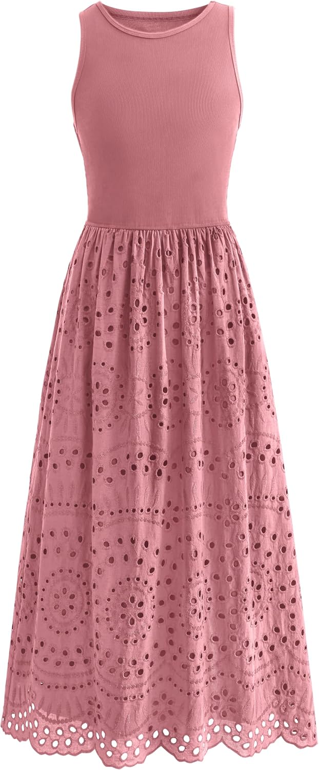 Dowerme Women Summer Dresses Casual Sleeveless A-Line Maxi