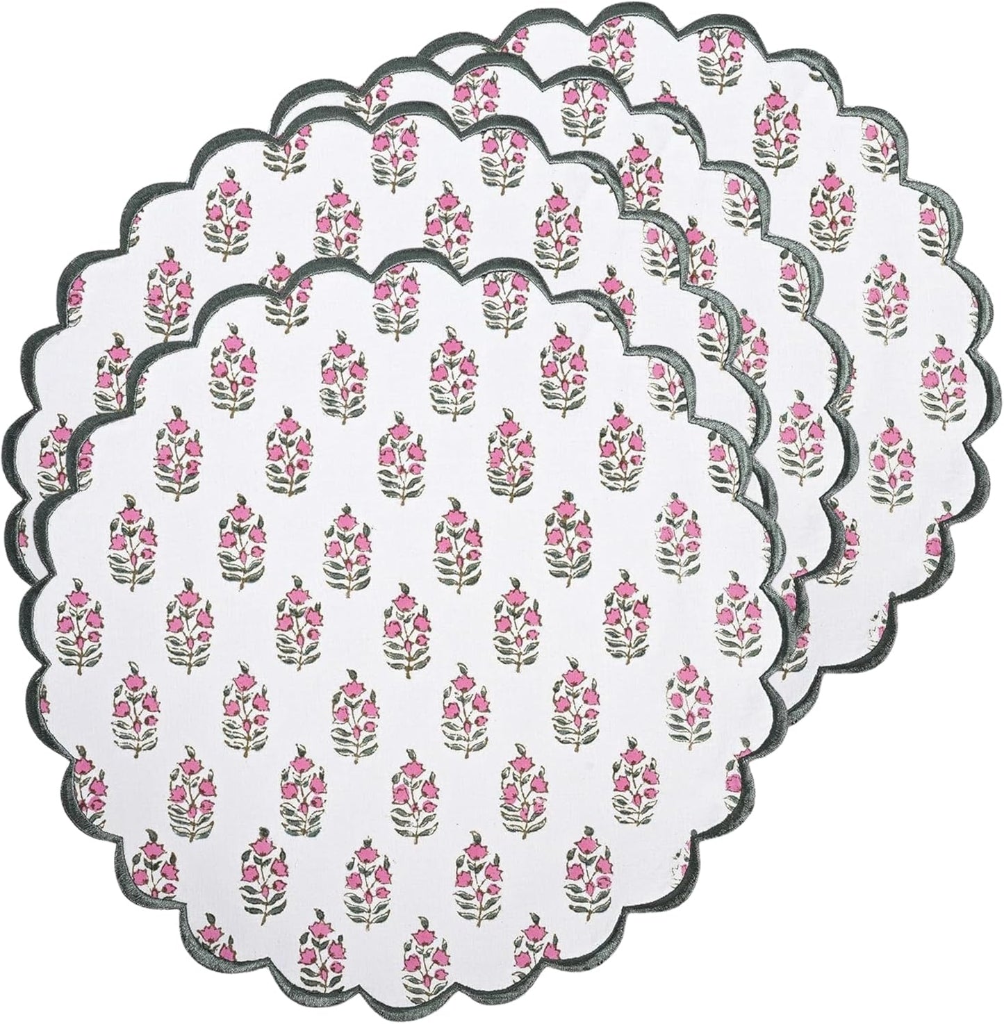 Ridhi Bo-ho Round Place Mat Set of 4 - Floral Cotton Placemats