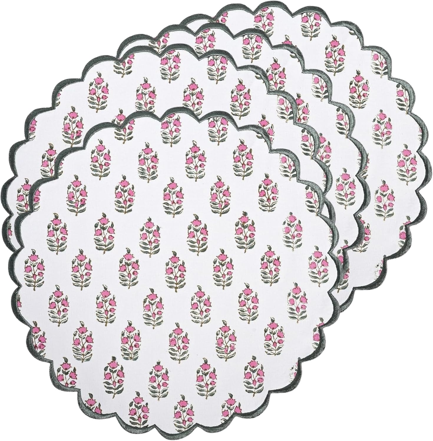 Ridhi Bo-ho Round Place Mat Set of 4 - Floral Cotton Placemats