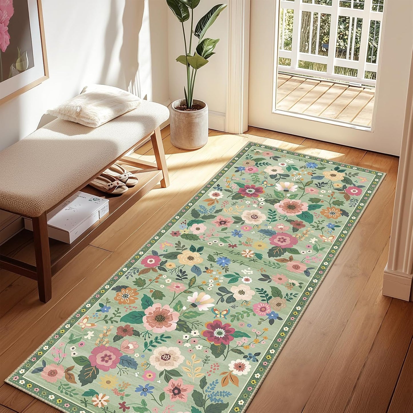 Floral 2x6 Area Rug by RELEANY - Vintage Boho Design