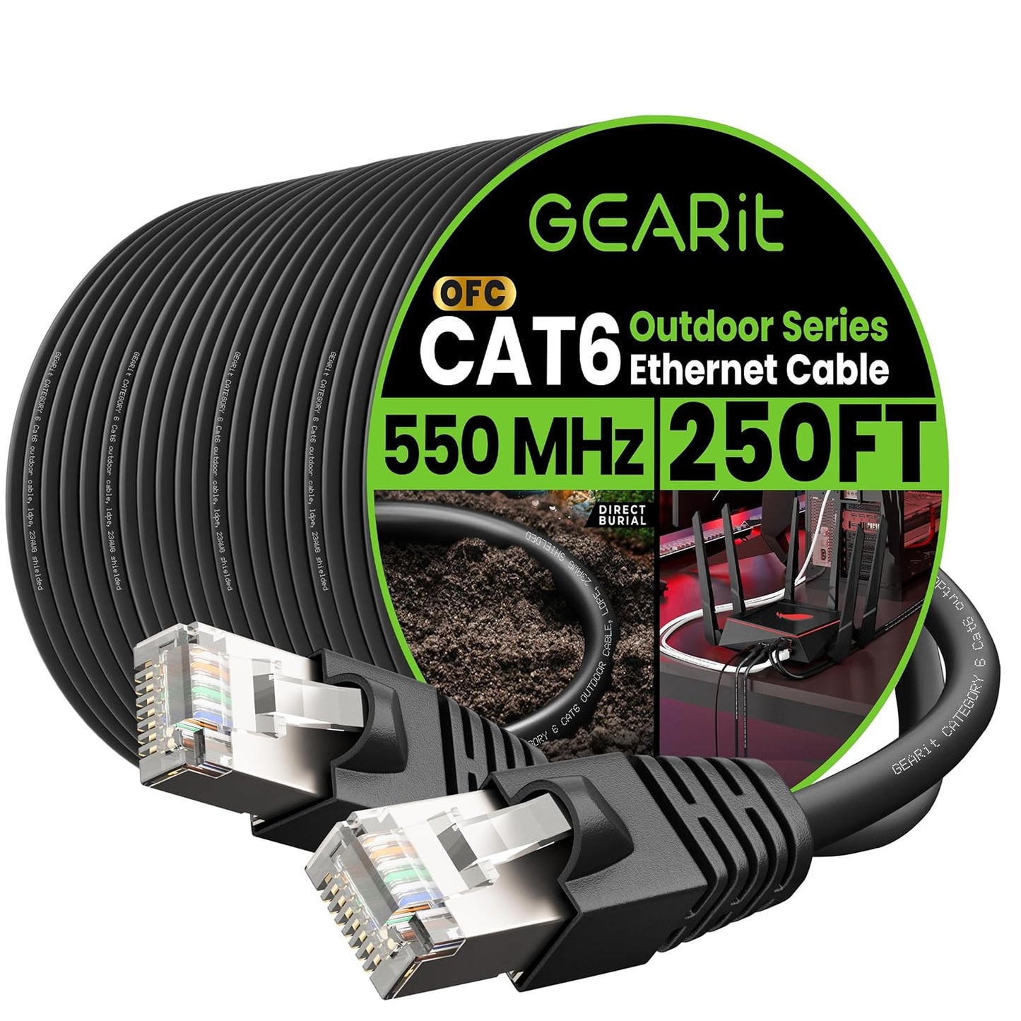 GEARit Cat6 Outdoor Ethernet Cable - 250ft Waterproof Solution