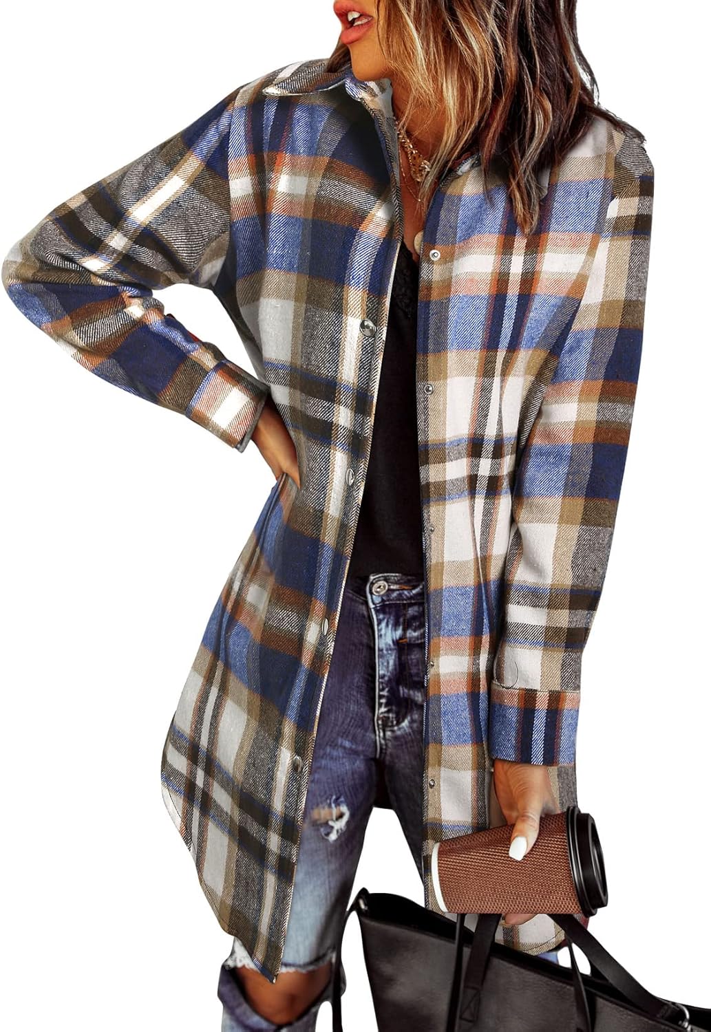 EVALESS Color Block Plaid Shacket Jacket for Women This Fall