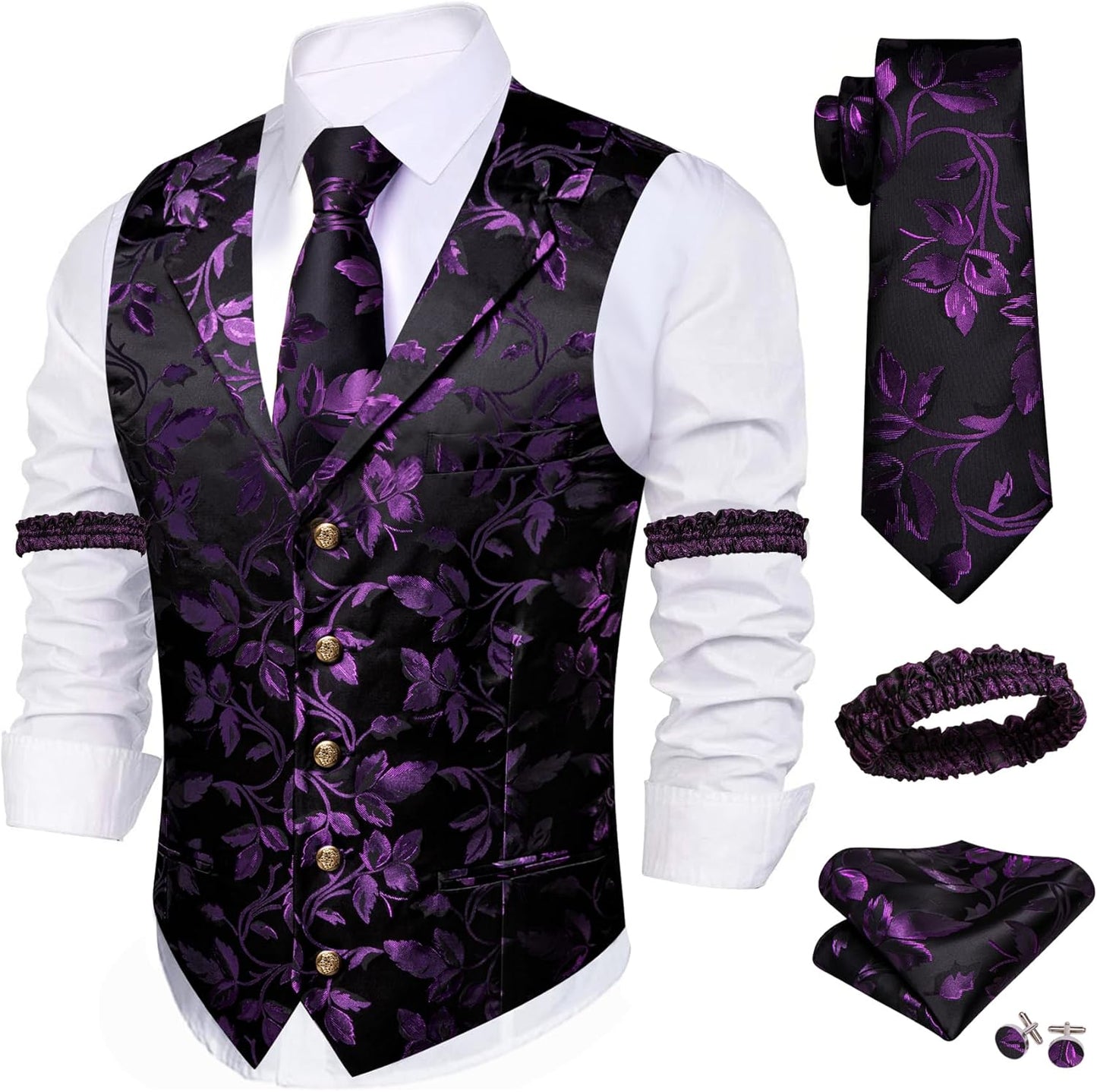 Stylish Mens Silk Lapel Vest Tie Sleeve Holder Set for Events