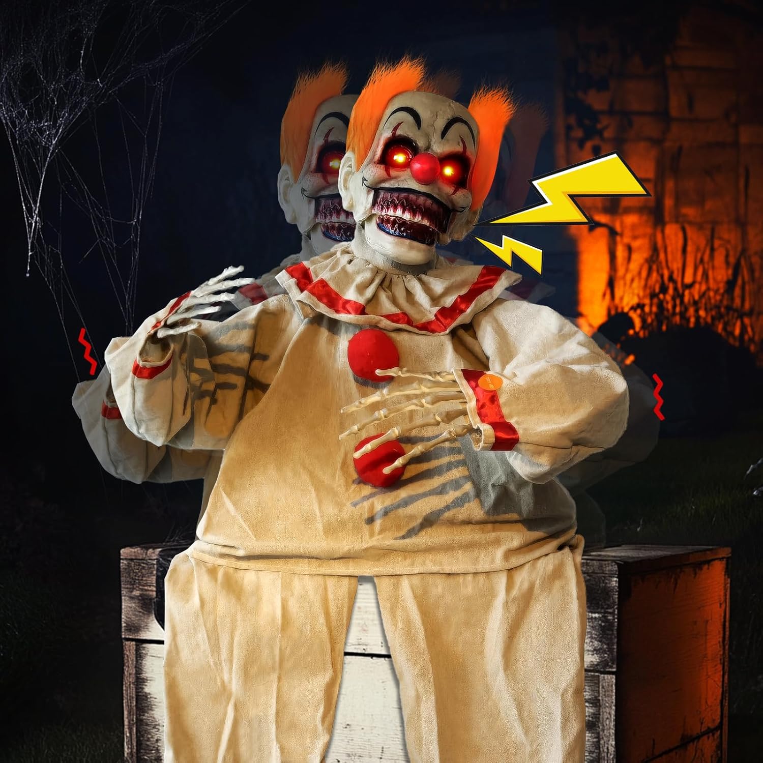 Halloween Animatronic Sitting Clown - Scary Decor for Parties