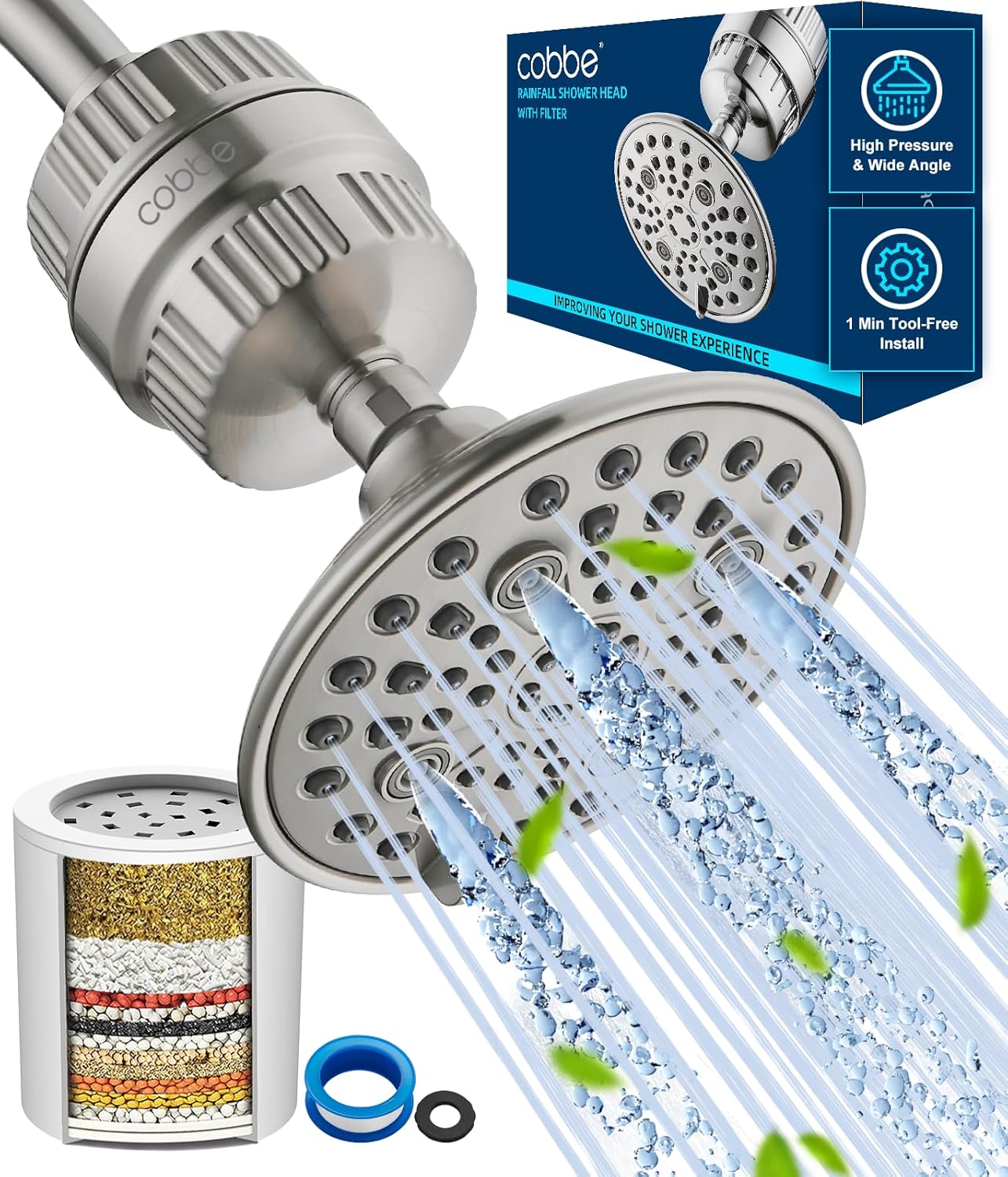 Cobbe 6-Setting High Pressure Filtered Shower Head Combo