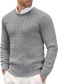 Men's Crewneck Knit Sweater Slim Fit - Lightweight Cable Pullover