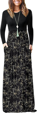 Women's Long Sleeve Casual Maxi Dress with Pockets - Soft, Stretch Fit