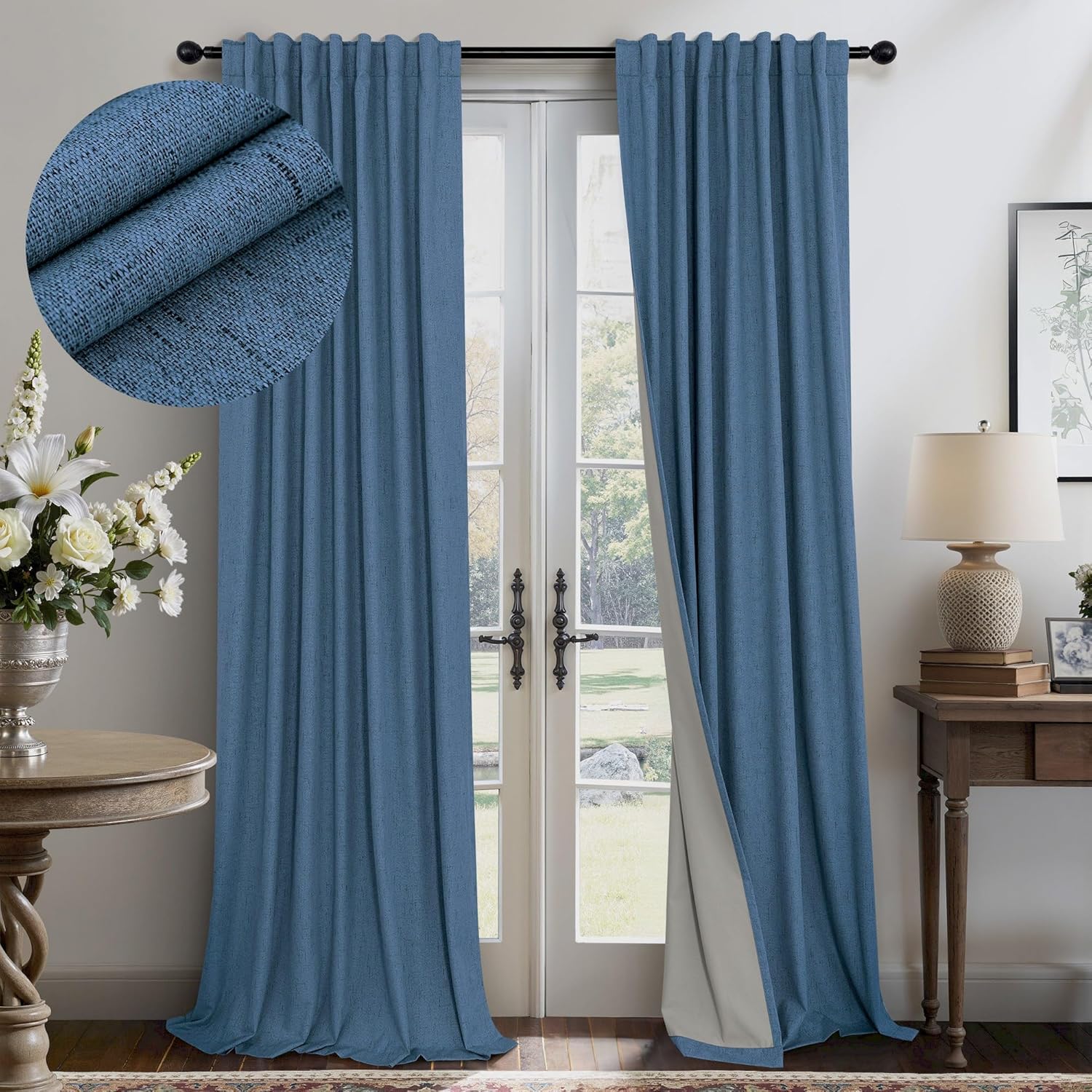 Denim Blue Back Tab Blackout Curtains for Elegant Home Decor