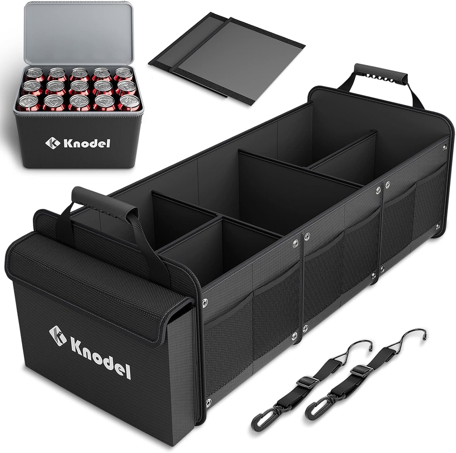 K KNODEL 3-Compartment Trunk Organizer - Heavy Duty & Cooler Bag