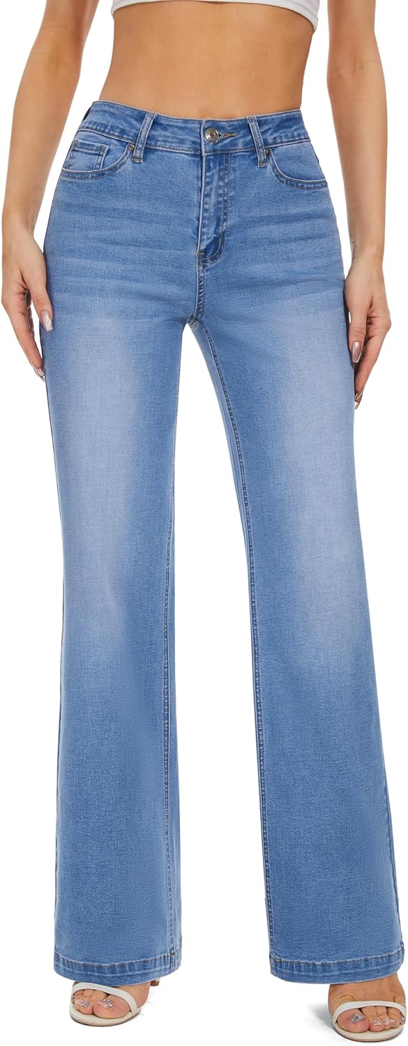 FLYING BANANA Women's High Waisted Wide Leg Baggy Stretch Denim Jeans