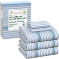 Split King Organic Cotton Sheets Percale - Nautical Stripes 5-Piece