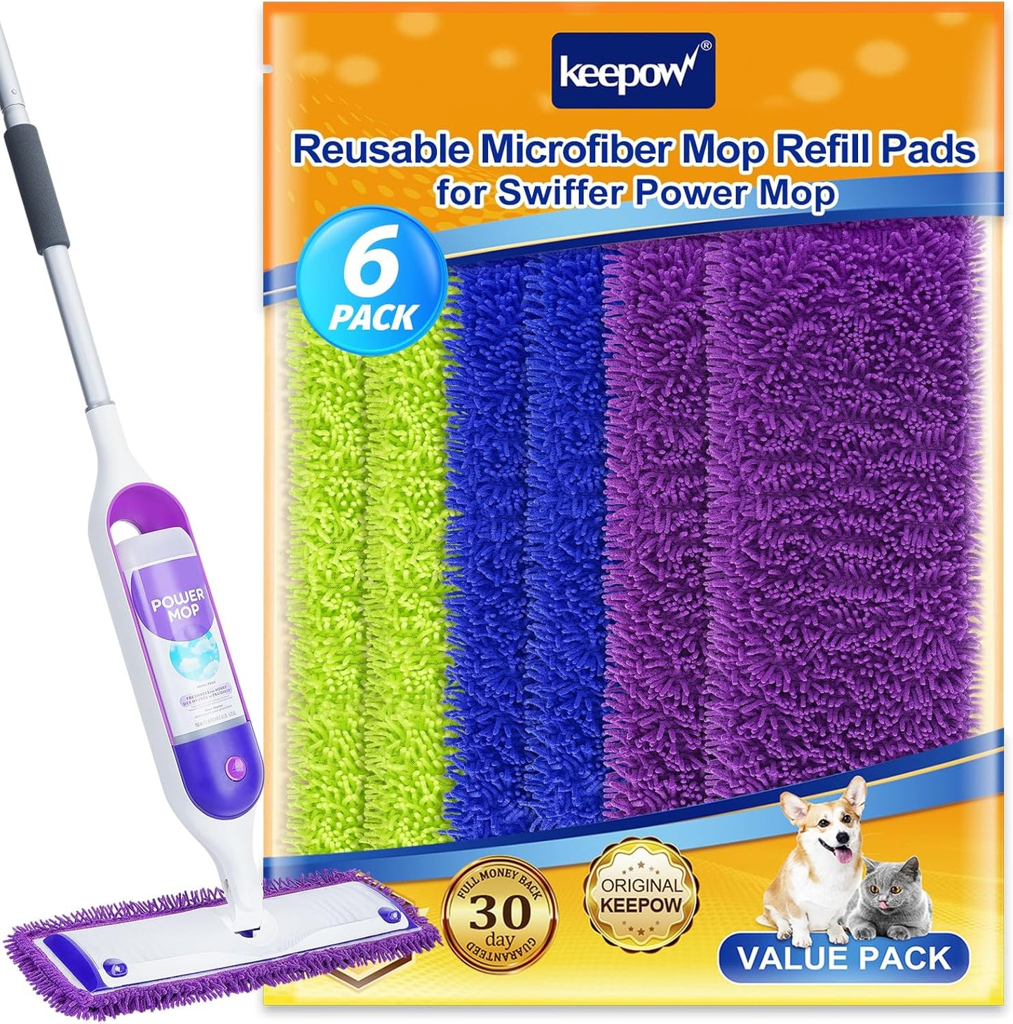6 Pack Microfiber Power Mop Refills by KEEPOW