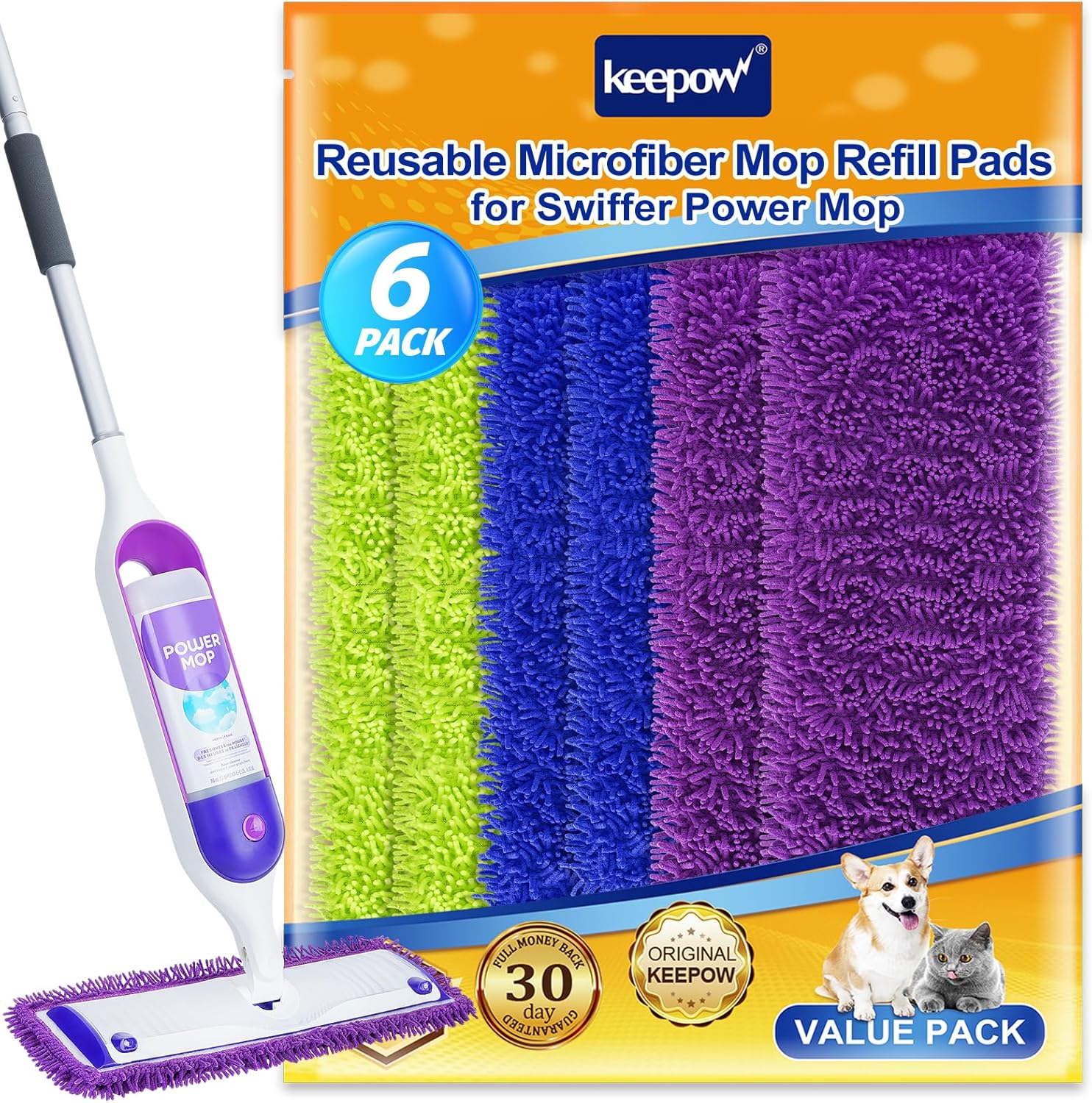 6 Pack Microfiber Power Mop Refills by KEEPOW