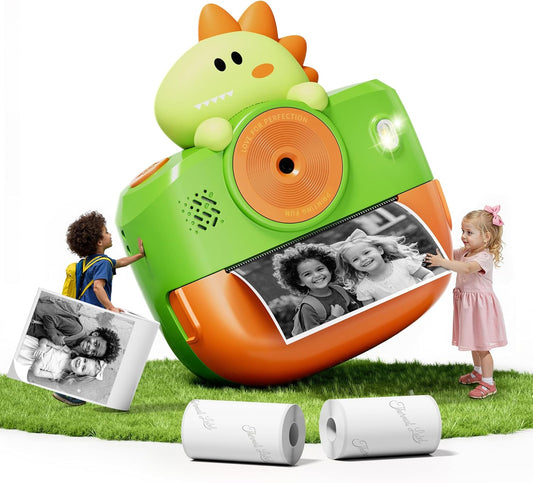 Dinosaur Camera for Kids with Instant Print and Bluetooth Fun