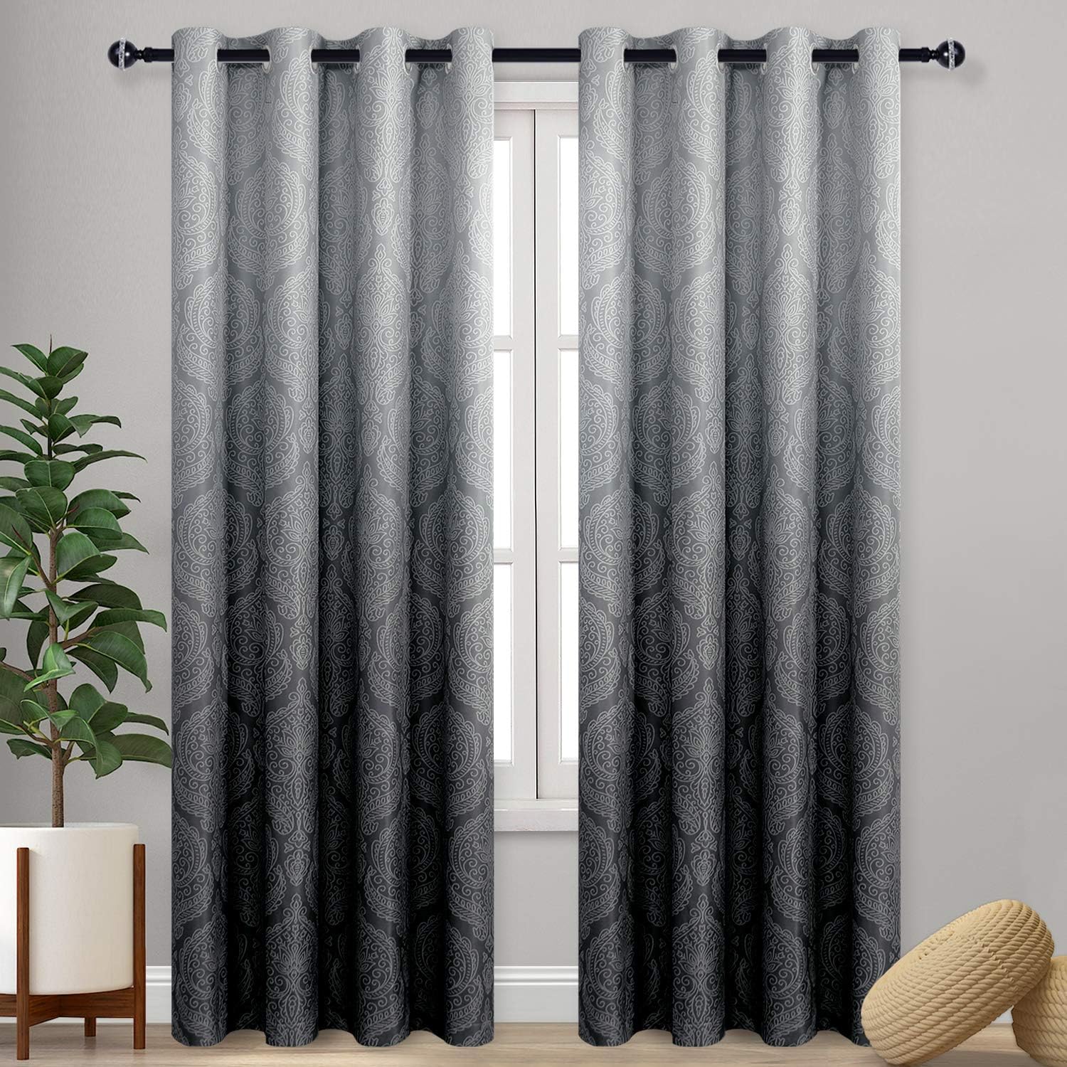 Ombre Blackout Curtains for Bedroom - Elegant Damask Design