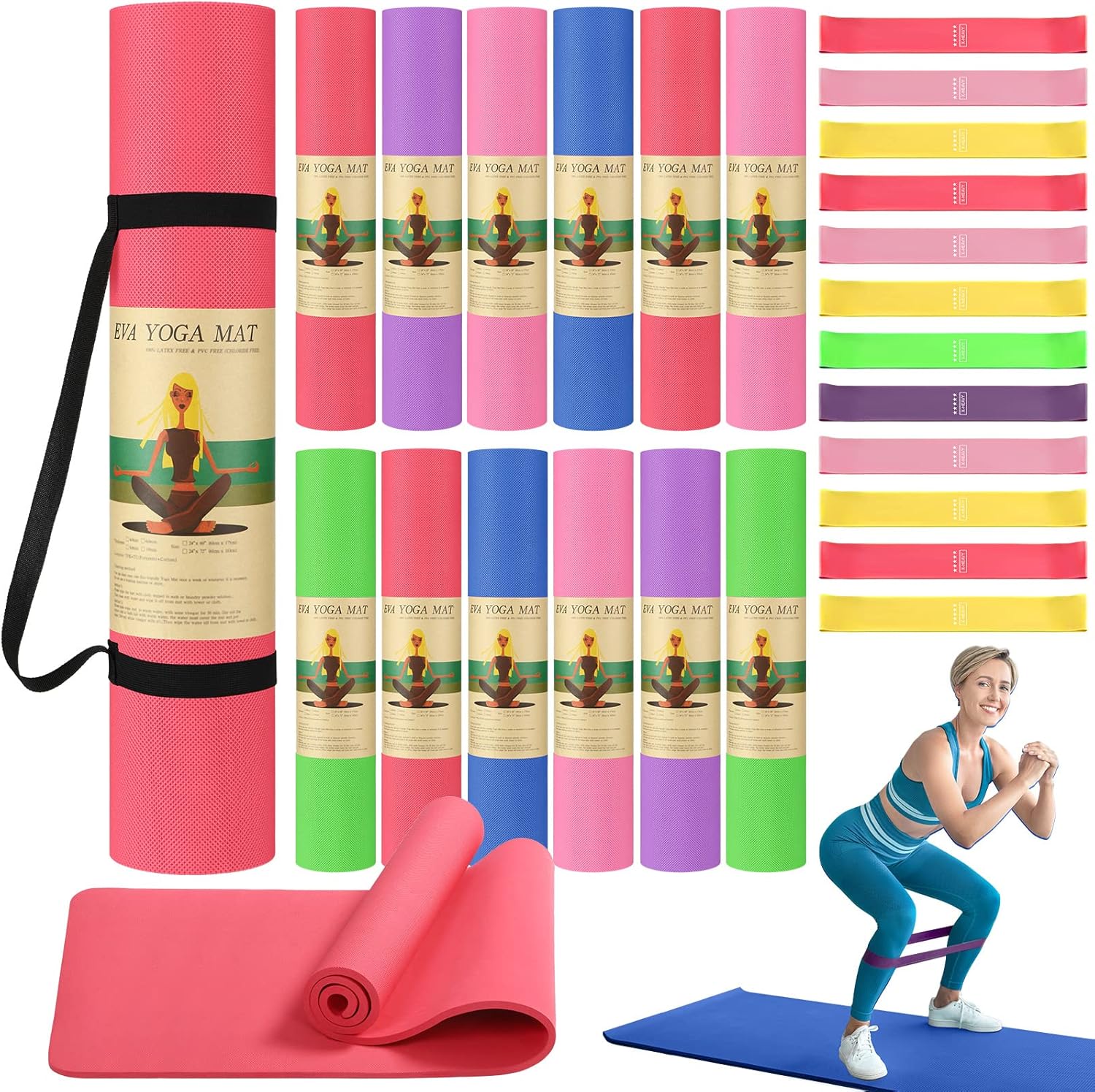 Hoolerry Yoga Mats Set - Bulk Bundle for Complete Gym Workouts