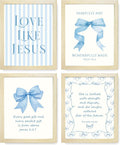 Coquette Blue Bow Wall Art Decor for Teen Girls' Rooms